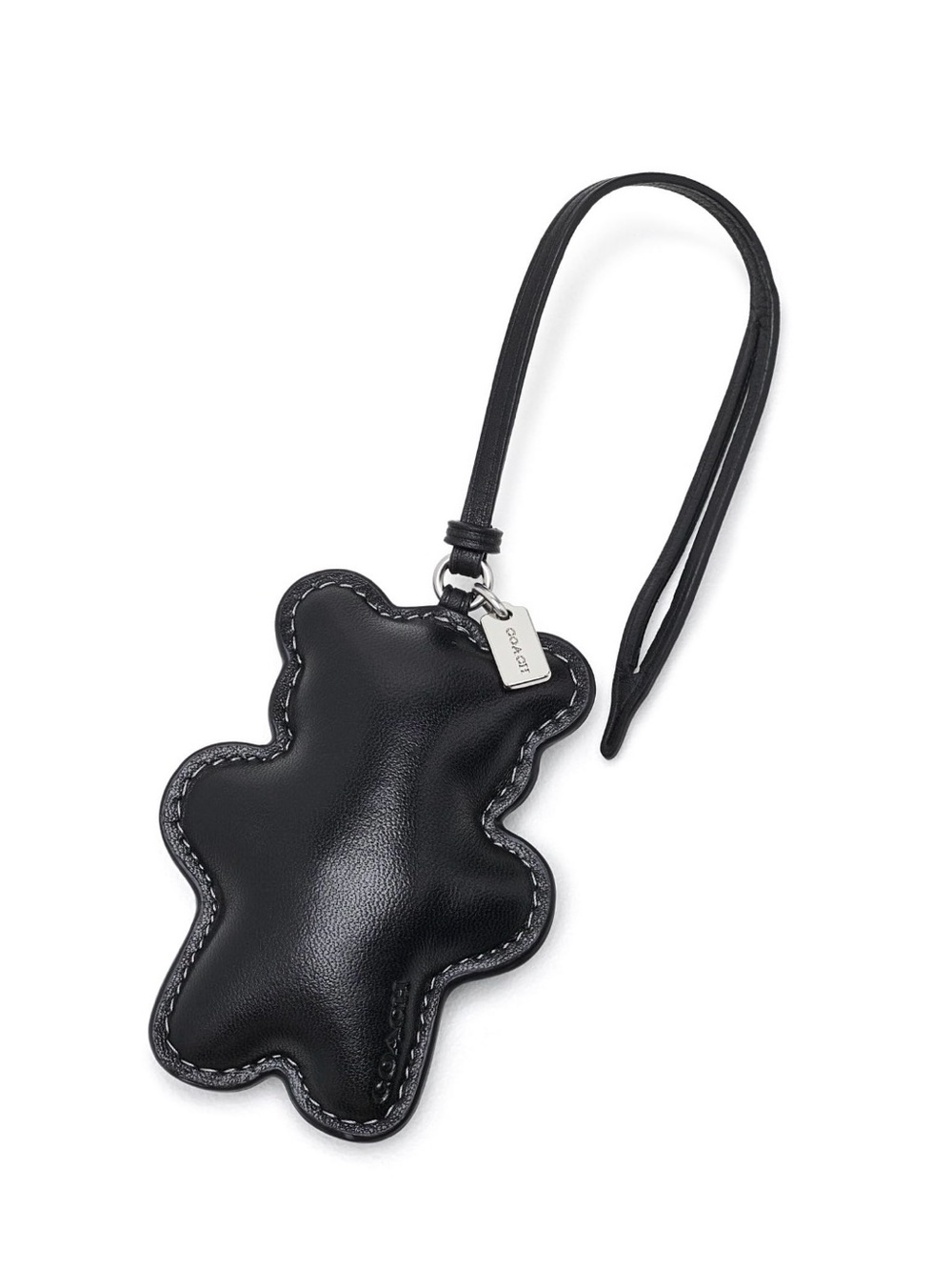 Coach Puffy Bear Bag Charm in Silver/Black Glovetanned & Nappa Leather NWT